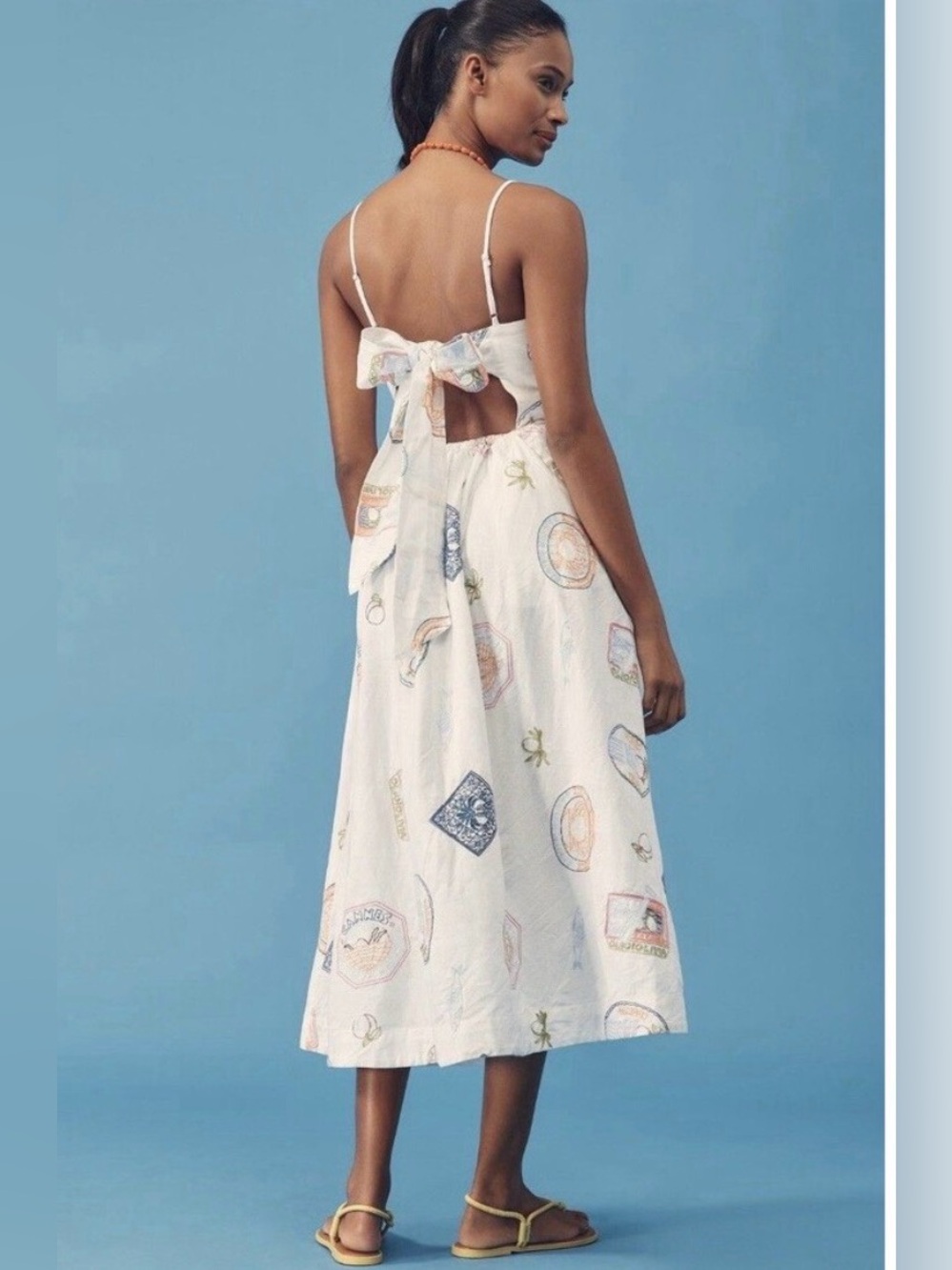 Anthropologie x Damson Madder White Midi Sundress with Spaghetti Straps - Picture 3 of 6